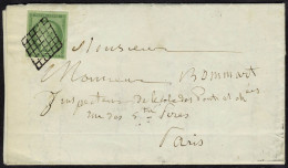 Lettre N° 2b, 15c Vert Foncé, Obl. Grille, Seul Sur L Pour Paris, Au Verso Cachet Levée De 2h1/2... - Autres & Non Classés