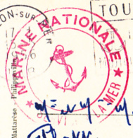 Cachet Double Couronne Rouge - Marine Nationale - Service à La Mer - Circ 1956 Sur CP Affranchie Timbre FM Rouge - Guerre D'Algérie