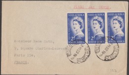 Afrique Du Sud 1953. Michel 231a Ett 231b, Bande De 3 Timbres Sur FDC Pour La France. Elizabeth II - FDC