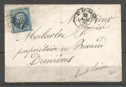 France - F1/067 - Type Napoleon III - N°22 Sur Enveloppe Obl. GC3581 ST ETIENNE Vers DUNIERES (voir Verso) - 1862 Napoléon III