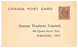 Chocolate Sunsoy Products Toronto Soyomalt Nuts Printed To Order Postal Card Unused UX 151 Advertisement - 1903-1954 De Koningen