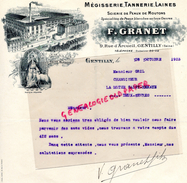 94- GENTILLY-  BELLE FACTURE F. GRANET MEGISSERIE-TANNERIE- GANTERIE  SCIERIE PEAUX MOUTONS-9 RUE ARCUEIL -1923 - 1800 – 1899