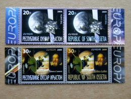 SALE!!! WITHOUT GLUE (!) Europa Cept Stamp 2009 4x Space Cosmos Galileo Galilei The Earth Satellite - Georgia