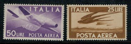 REPUBBLICA 1947 -55 POSTA AEREA DEMOCRATICA 25 + 50 LIRE  ** MNH ALTA QUALITA' - Airmail