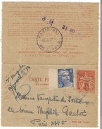 Carte Lettre 1945 Type 6f Chaplain + Complément 4f Gandon - Pneumatiques