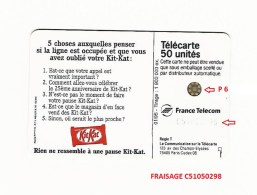 01 / 95  F538 KIT KAT  50 U  SC5  C + 8 N° TGE   UTILISÉE - Errors And Oddities