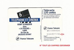 03 / 95  F544 ROMY SCHNEIDER CINEMA 6 GEM 120 U DN 9 CARAC.LASERS X 2 LIGNES   UTILISÉE - Variëteiten