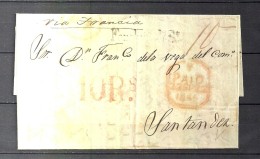 1845 GRAN BRETAÑA , CARTA CIRCULADA ENTRE LONDRES Y SANTANDER , VIA FRANCIA , PORTEOS , TRÁNSITO - Other & Unclassified