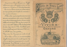 Dépliant - Publicité - Patés De Foies Gras - Viviès Chevalier - Mérite Agricole - Cahors - Cabessut - Lot - Werbung