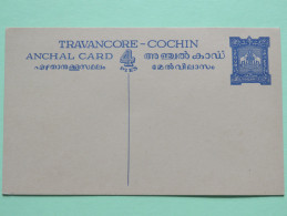 Travancore-Cochin India 1946 Stationery Postcard Unused - Elephant - Travancore-Cochin