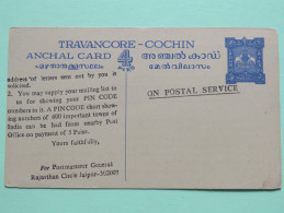 Travancore-Cochin India 1946 Stationery Postcard Unused With Message Of Postal Service- Elephant - Travancore-Cochin