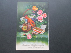 AK / Glückwunschkarte 1932 Fresskorb Mit Hummer / Cognac / Zigarren / Blumen Usw...EAS Postkarte Nr.1240 - Birthday