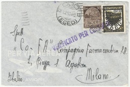 Greece 1940 Italian Occupation Of Kos - Coo (Egeo) Censored - Dodecanese