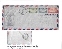 HONG KONG: 1937 Examples On Airmail First Flight Cover To USA - Cancels - Lettres & Documents