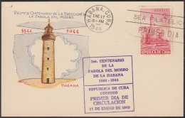 1949-FDC-121 CUBA REPUBLICA. 1949. FDC. FARO DEL MORRO. LIGHTHOUSE. SPECIAL CARD. RARE. VIOLET CANCEL. - FDC