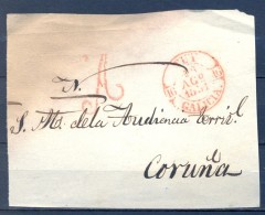 1851 , PONTEVEDRA , FRONTAL CIRCULADO ENTRE TUY Y CORUÑA , BAEZA DE TUY Y RARA MARCA " A " DE ABONO - ...-1850 Prephilately