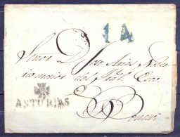 ASTURIAS , OVIEDO , CARTA CIRCULADA , PORTEO Y MARCA PREFILATELICA " ASTURIAS " CON CRUZ - ...-1850 Prephilately