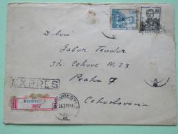 Romania 1957 Registered Express Cover Bucarest To Czechoslovakia - Workers Student - Lettres & Documents