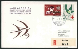 1963 Liechtenstein, Primo Volo Firs Fly Erste Flug Air Algerie Zurigo - Algeri, Timbro Di Arrivo - Lettres & Documents
