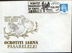 Romania - Occasional Envelope 1989 - Birds - Protected Birds In Winter - Matasar(Bombycilla Garrulus) - Werbestempel