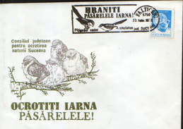 Romania- Occasional Envelope 1989 Falticeni - Birds - Feed Birds In Winter - Tailed Titmouse (aegythalus Caudatus) - Obliteraciones & Sellados Mecánicos (Publicitarios)
