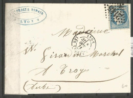 France - F1/121 - Type Cérès - N°60A Sur Lettre De LYON à TROYES Du 8/10/71 - 1871-1875 Cérès