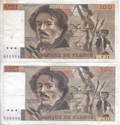 Lot De 2 Billets De 100 Francs Delacroix - 100 F 1978-1995 ''Delacroix''