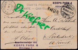 SCHWEIZ Feldpost Militärpostst: Quartiermeister Korp Park 4 Abt. I., Langst: Thun, St: Ambulant 15.4.06 AK: Thun Kaserne - Other & Unclassified