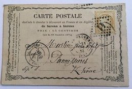 CARTE PRÉCURSEUR De AIX Pour PANNISSIERES Affranchissement Type Cérès Octobre 1873 - Precursor Cards