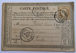 CARTE PRÉCURSEUR Pour LE MANS Affranchissement Type Cérès Octobre 1876 - Precursor Cards