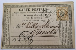 CARTE PRÉCURSEUR ÉDITION PRIVÉE VIALLET & THONNIN GRENOBLE Affranchissement Type Cérès Octobre 1875 - Precursor Cards