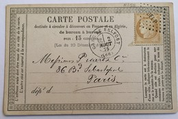 CARTE PRÉCURSEUR De BELFORT Pour PARIS Avec TIMBRE AMBULANT BELP Affranchissement Type Cérès Août 1875 - Precursor Cards