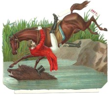 Découpis Gaufré, Brillant, Cheval Au Galop Son Cavalier  Chasse à Cour, Sanglier, 13.5cm X 12cm - Animali