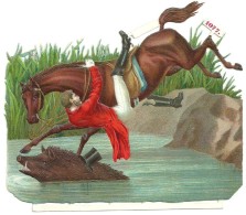 Découpis Gaufré, Brillant, Cheval Au Galop Son Cavalier  Chasse à Cour, Sanglier, 13.5cm X 12cm - Animaux