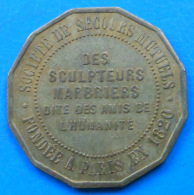 Paris Sté De Secours Mutuels Des Sculpteurs Marbriers Etc... 50 Centimes Laiton 24x25mm INEDIT + QUALITE - Notgeld