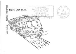 CARTE EN PORT PAYE...JOURNEES PORTE OUVERTES DEPOT SNCF DE LYON VAISE.....1989.. REPIQUAGE .... - Cartes Postales Repiquages (avant 1995)