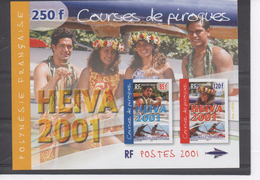 POLYNESIE Frse - Heiva 2001 - Courses De Pirogues : Jeunes Hommes Et Jeunes Femmes En Course - - Blocs-feuillets