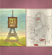 Lot 2 Cpm La Joconde Le Vin Dessin De Soulas Ed André Grenoble Et La Tour Mona Effeil Paris De Devis Grebu - Autres & Non Classés