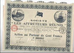 ACTION DES AFFRETEURS REUNIS PARIS 1919 (ILLUSTRATION TRAIN  DRAPEAU ET BATEAU) - Transportmiddelen