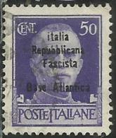 EMISSIONI LOCALI: BASE ATLANTICA 1943 CENT. 50 C. USATO USED OBLITERE' - Emissions Locales/autonomes