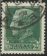 EMISSIONI LOCALI: BASE ATLANTICA 1943 CENT. 25 C. USATO USED OBLITERE´ - Emissions Locales/autonomes