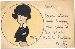 WILL FOP Aquarelle Originale Sur Carte Postale Homme 1903 Avec Texte Autographe De L'auteur - Other & Unclassified