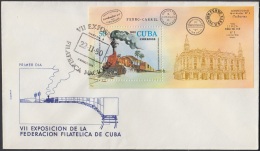 1980-FDC-29  CUBA. FDC. 1980. VII EXPO DE LA FEDERACION FILATELICA CUBA. FERROCARRIL. TREN. RAILROAD. RAILWAY. TRAINS. - FDC