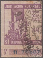 REP-131 CUBA REPUBLICA 1947. REVENUE. 1$ JUBILACION NOTARIAL USADO. - Timbres-taxe