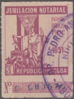 REP-132 CUBA REPUBLICA 1951. REVENUE. 1$ JUBILACION NOTARIAL USADO. - Segnatasse