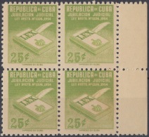 REP-137 CUBA REPUBLICA 1954. REVENUE. 25c JUBILACION JUDICIAL UNUSED. BLOCK 4. - Segnatasse