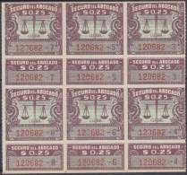 REP-144 CUBA REPUBLICA 1940-50. REVENUE. SEGURO DE ABOGADOS. LAWYER INSURANCE. 25c BLOCK 6. ORIGINAL GUM. - Timbres-taxe