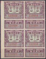 REP-146 CUBA REPUBLICA 1940-50. REVENUE. SEGURO DE ABOGADOS. LAWYER INSURANCE. 5c BLOCK 8. ORIGINAL GUM. - Timbres-taxe