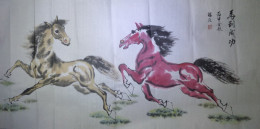 Véritable Peinture Traditionnelle Chinoise Sur Papier De Riz (Painting On Rice Paper) Chevaux - Arte Asiatica