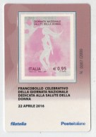 TESSERA  FILATELICA  2016      GIORNATA  NAZIONALE SALUTE  DELLA  DONNA      2  SCAN - Philatelic Cards